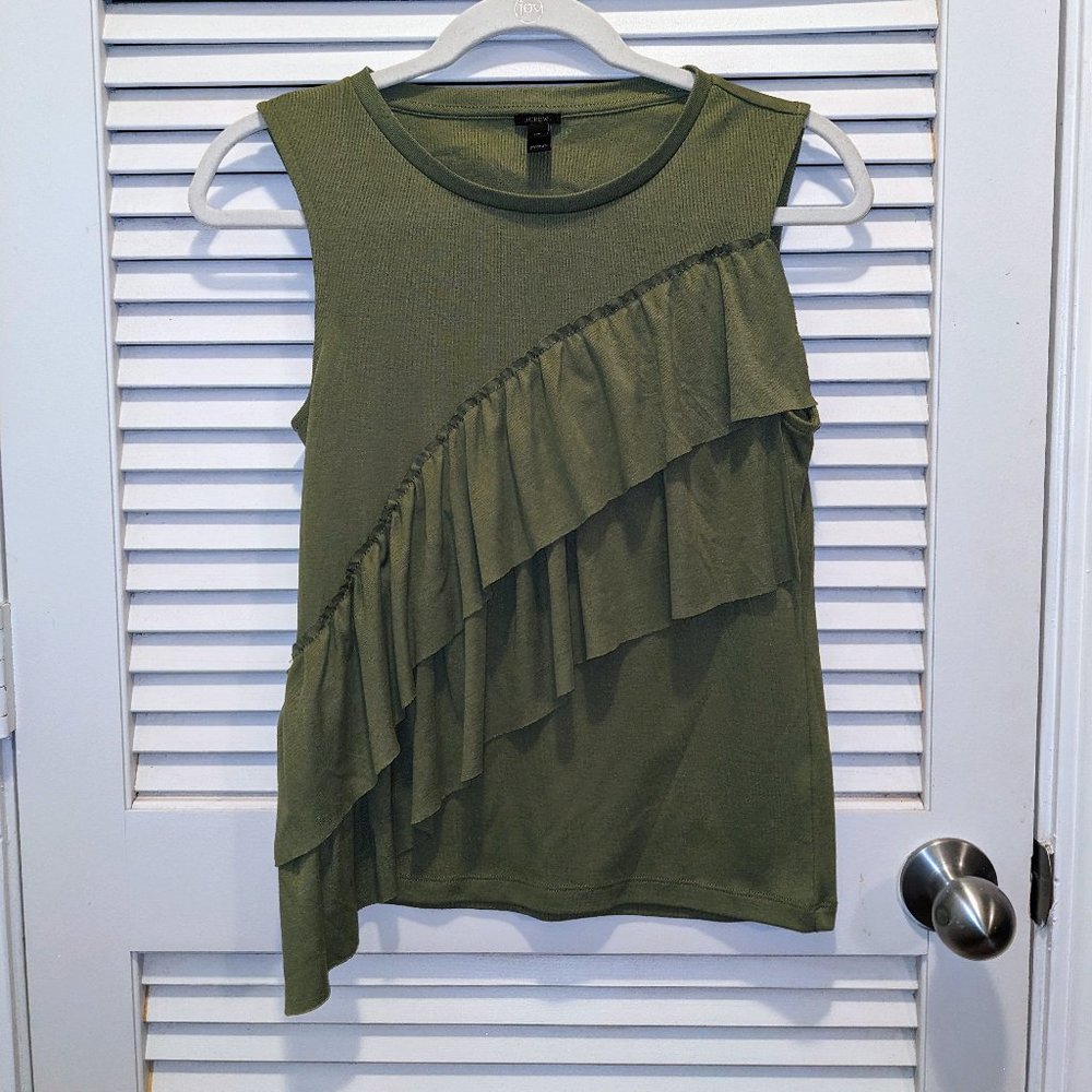 EUC J Crew Women's Drapey Two Tier Ruffle Tank Top Size XS Green Spring Preppy - Picture 1 of 9